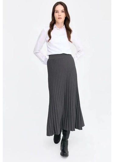 Desen Triko Kadın Pileli Triko Etek 1321 Antrasit Antrasit