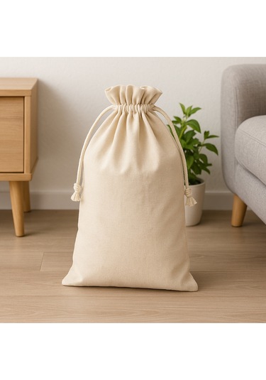 Ham Bez Ayakkabı Saklama Kesesi 30x40 Cm Büzgülü Seyahat Ve Saklama Torbası Bej