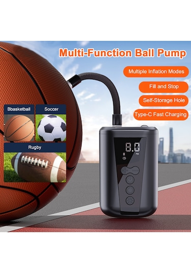 Monyee St-9612 Elektrikli Top Pompa, Akıllı Sayısal Ekran, Otomatik Durma, 2000mah Batarya, Led Işık, Siyah Futbol, Basketbol, Voleybol