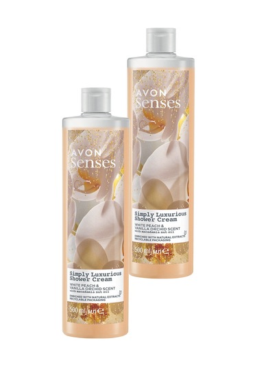 Avon Senses Simply Luxurious Beyaz Şeftali ve Vanilya Kokulu Krem Duş Jeli 2 x 500 ML