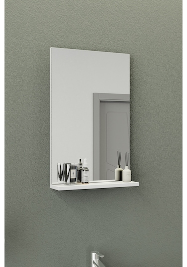 Biani Fix Arya Slım 50 Cm Banyo Dolabı,Seramik Lavabolu, Aynalı,Lavabo Dahil,Mdf,Mat Beyaz