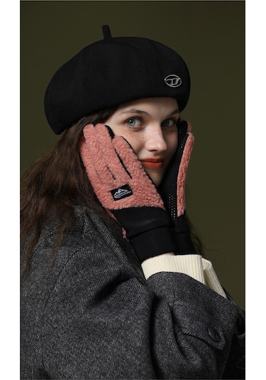 Snapbuy Unisex Kışlık, Parmak Açılır Dokunmatik, Kalın Peluş Eldiven Pembe