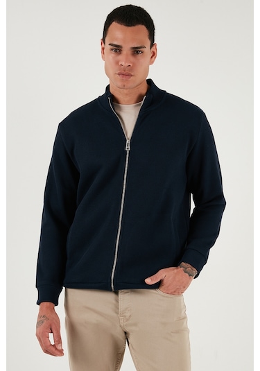 Buratti Pamuklu Relaxed Fit Dik Yaka Fermuarlı Erkek Hırka 5901075 Lacivert