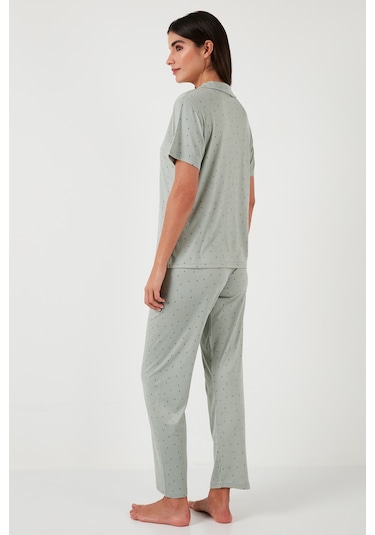 Lela Desenli Regular Fit Gömlek Yaka Bayan Pijama Takımı 65750101 Mint