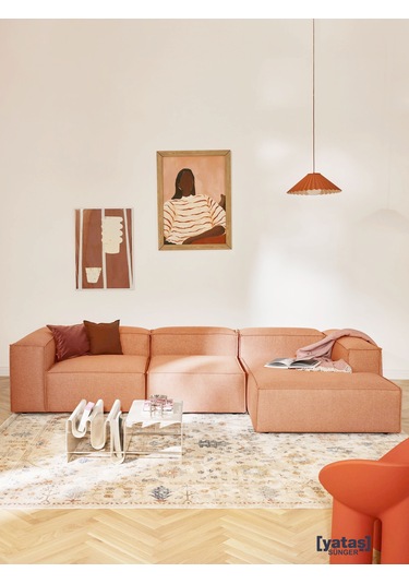 Most Mollis Plus 3 Modül Sağ Köşe Koltuk Kiremit Keten Kumaş Yumu