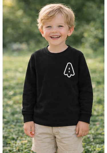 Tanem Kids Erkek Çocuk Jakarlı Siyah Örme Sweatshirt Siyah