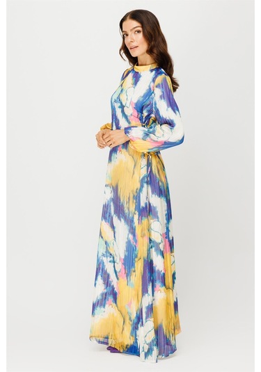 Emprime Şifon Yandan Bağlamalı Elbise Yeşil-yeşil