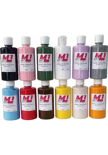 M1 Art Vernikli Akrilik Boya 140 ML 12'li Set Ana Renkler