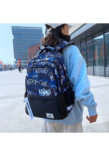 Graffiti Baskı Genç Erkek Okul Çantaları Yüksek Ortaokul Açık Vizon