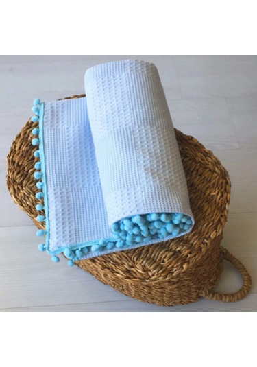 Waffle Desenli Ponponlu Bebek Pike Battaniye 100x115