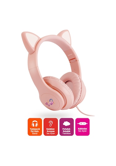 Polosmart Fs113 Kablolu Mikrofonlu Stereo Kulak Üstü Kulaklık Pembe