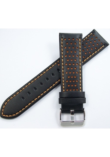 Bizon Deri Saat Kayışı 24Mm Kordon Siyah 1. Kalite Spor Turuncu D