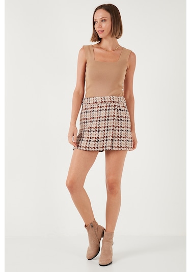 Lela Pamuk Karışımlı Regular Fit Kışlık Bayan Şort Etek 61100015 Kahve