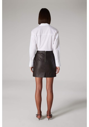 DeFacto x Sorbe A Kesim Yüksek Bel Suni Deri Mini Etek D9717AX24AUBN225 Kahve