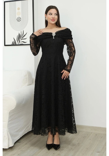 Aşkın Büyüsü Dantel Abiye Elbise 6055-siyah Siyah