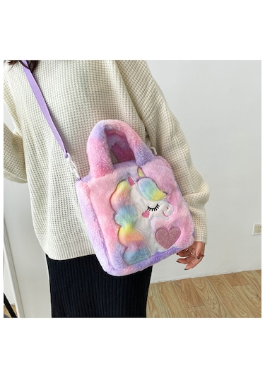 Sevimli Tek Boynuzlu Peluş Çanta-mor