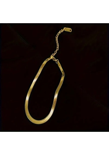 Çelik Bileklik İtalyan Ezme Model 0.3 Mm Genişlik 17 Cm Uzunluk Altın Sarısı Gold Gold