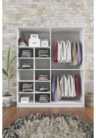 Ae-1059 Milano Beyaz 4 Kapaklı Gardırop 11 Raflı 2 Askılıklı Beya