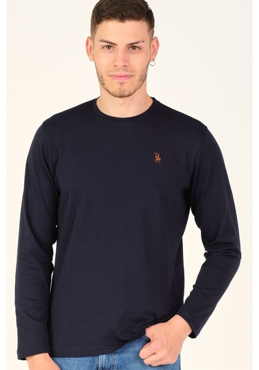 T8588 Dewberry Bisiklet Yaka Uzun Kol T-shırt-gece Mavisi Gece Mavisi