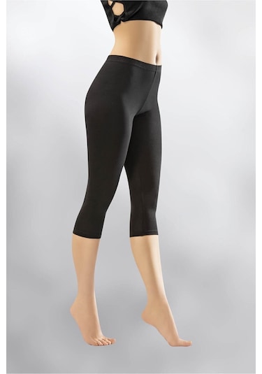 Likralı Kapri Kadın Tayt Diz Altı Siyah Tayt SiYAH