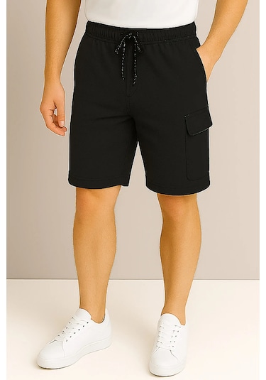 Kargo Cepli Pamuklu Erkek Şort Siyah