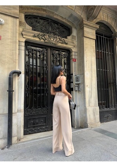 Reka Moda Pantolon Kapalı Cep Detaylı Salaş Pantolon - Bej Bej