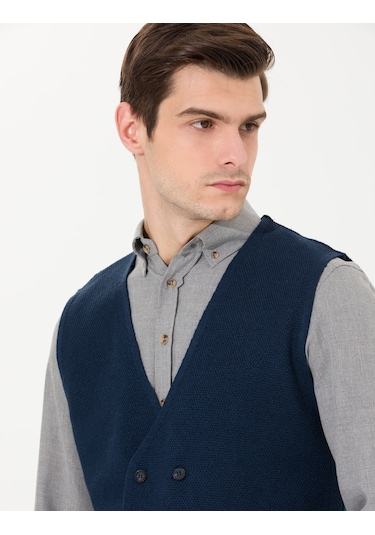 Pierre Cardin Erkek Lacivert Melanj Triko Yelek 50263176-vr120 Lacivert