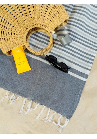 Gang Büyük Plaj Havlusu 90x180 Cm Pamuk Hint 391941653 Gri