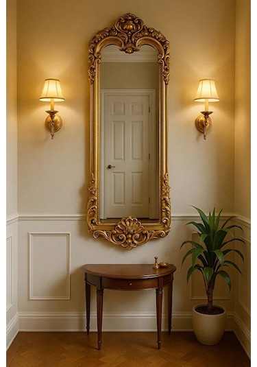 Dekoratif Varaklı Boy Aynası Gold