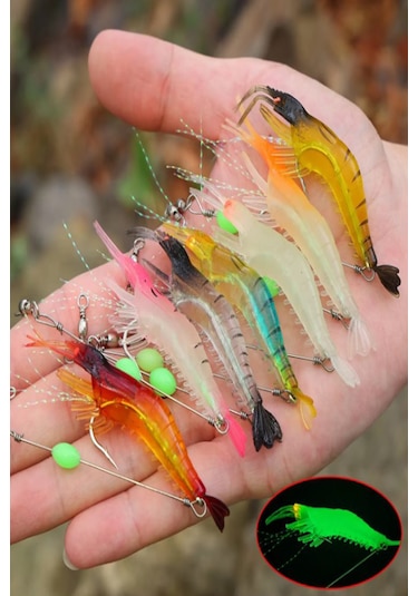 7 Renk Karides Shrimp Kancalı Fosforlu 8.5cm 6gr Silikon Yem 7ad