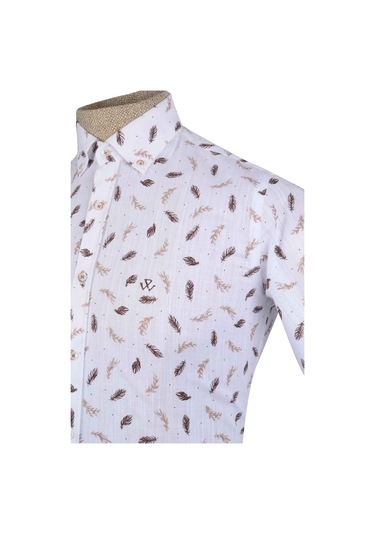 Standart Yaka İğneli Yaprak Desen Gömlek Slim 001