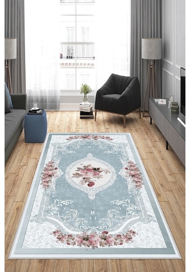 West Home Dijital Baskı Yıkanabilir Kaymaz Taban Salon Halısı Mutfak Halısı Yolluk Ve Banyo Paspası Wh 031 Blue