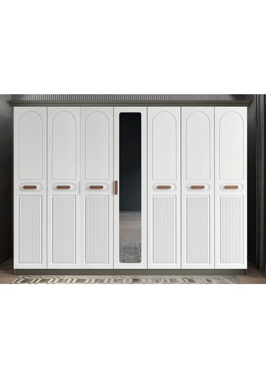 Etro Membran 7 Kapaklı Gardırop Montaj Dahil Füme Beyaz 280 Cm