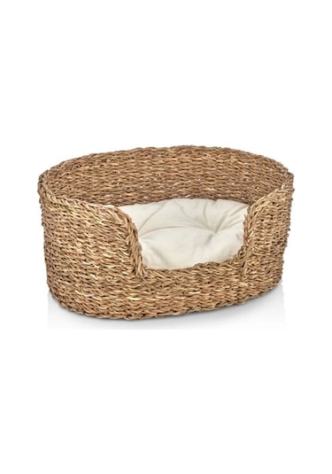 Dekoratif Hasır Kedi Köpek Yatağı Sepet 50cmx40cmx20cm
