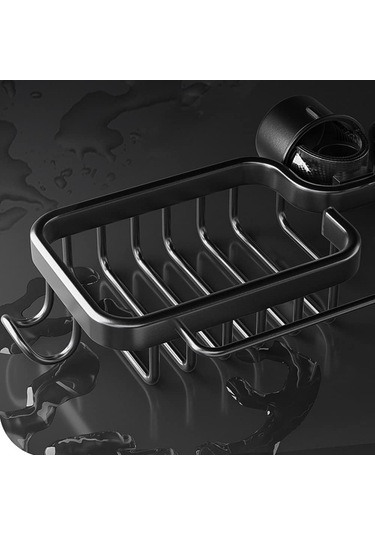 Fosenze Banyo Ve Mutfak İçin Paslanmaz Çelik Sulama Musluğu Asılı Organizer - Süpürge, Sabun Ve Sponge Döküm Sepeti Siyah