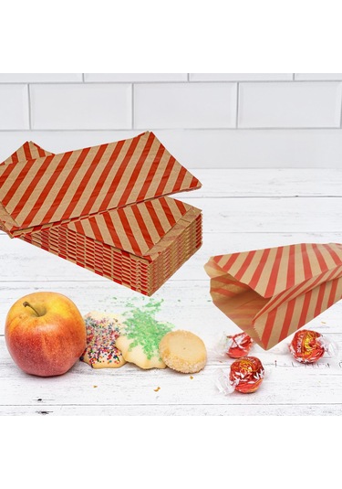 Körüklü Kraft Kese Kağıdı, Kırmızı Verev Desenli Şamua Hediye, Am