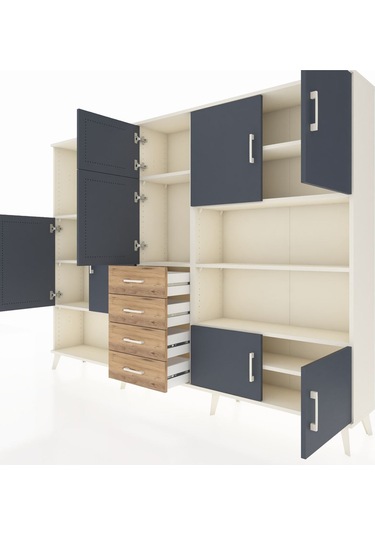 Arges Dolap 9 Raflı 4 Çekmeceli 8 Kapaklı 220x30x163 Aytaşı-antra Aytaşı-antrasit/çam