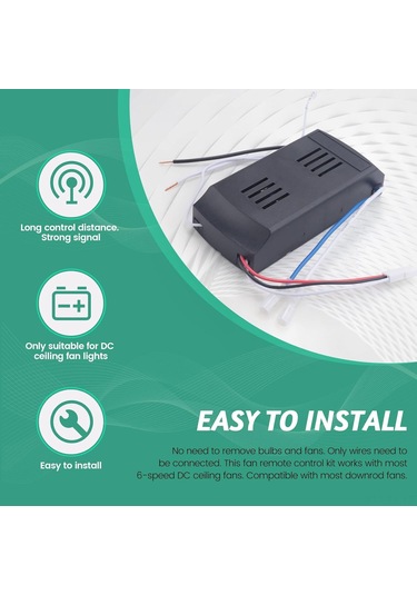 Teltree Dc Evrensel Tip Tavan Fanı Işık Kumandası Seti - 6 Vana Hız & Zamanlama, 30w Geniş Voltajlı Pil Dahil Değil