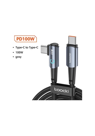 Toocki Toocki 100w Usb C Hızlı Şarj Kablosu 90 Derece Dirsek Huawei Xiaomi Samsung Uyumlukahverengi1m
