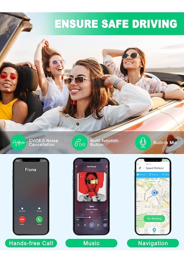 Suofeng Kablosuz Bluetooth 5.0 Araç Alıcısı - Gürültü Önleyici, 16 Saat Pil Ömrü, Aux Bağlantılı, El Serbest Konuşma