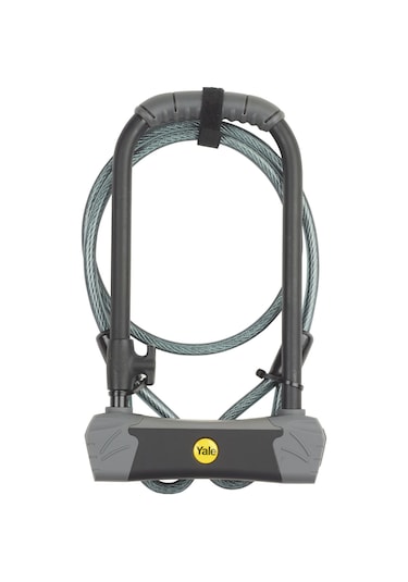 Yale Maksimum Güvenlikli Kablolu U Bisiklet Kilidi Altın Serisi Gri - Siyah