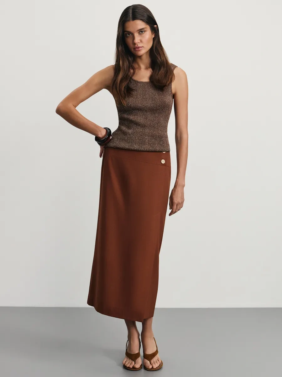 Zarına Dekoratif Düğmeli Kurşun Kalem Etek 432730005 Copper