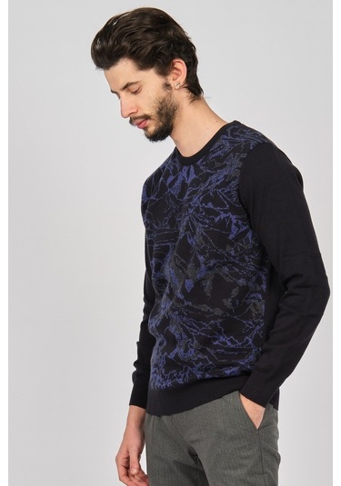 Dio Rise Erkek Desenli Bisiklet Yaka Kazak 650180978 Lacivert Lacivert