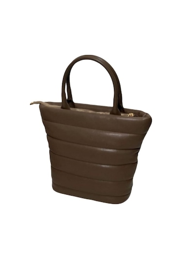 Sentt Parlak Suni Deri Yatay Şeritli Çanta-Koyu Kahve Koyu Kahverengi