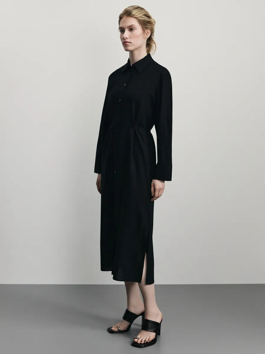 Zarına Günlük Temel Keten Gömlek Elbisesi 371892379 Siyah