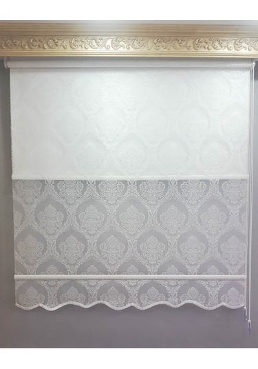 N11 Özel 1.Kalite Beyazdamaks Desen Çift Mekanizma Tül Stor Perde