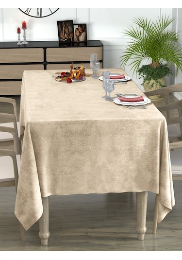Daily Series Kadife Dokulu Bej Rengi Masa Örtüsü Bej