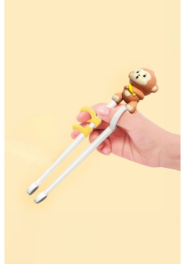304 Çelik Maymun Bebek Çocuk Kaşık Çatal Chopstick Set Cin771 Beyaz