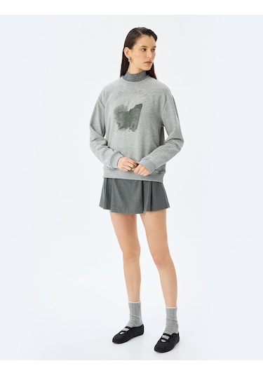 Koton Koton X Şahika Ercümen - Nakış Detaylı Baskılı Uzun Kollu Oversize Sweatshirt Gri 5wak10504ek Gri