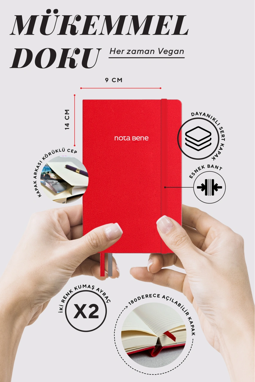 Nota Bene Classic Sert Kapak Defter, 9x14 Cm, Çizgili Red